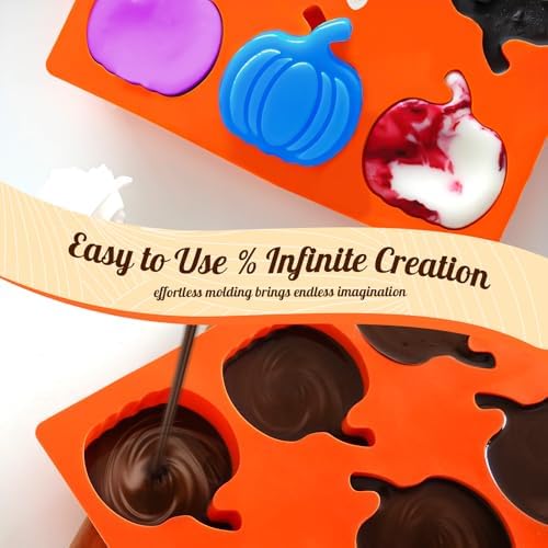 HKNMTT Pumpkin Silicone Molds 2 Pack 6 Cavity Halloween Mold Set for Fall Chocolate Candy Soap Wax Melts Jello Cake Pop Apple Cider Baking Tray Thanksgiving 3D Food Grade Spooky Treats - Image 3