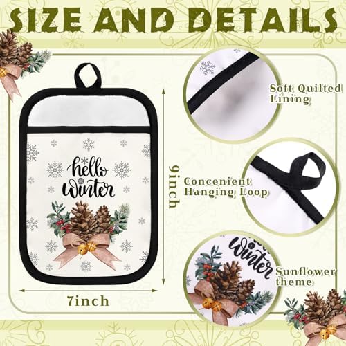Jingmore 12 Pcs Christmas Winter Pot Holde with Pocket for Kitchen 7 x 9'' - Image 4