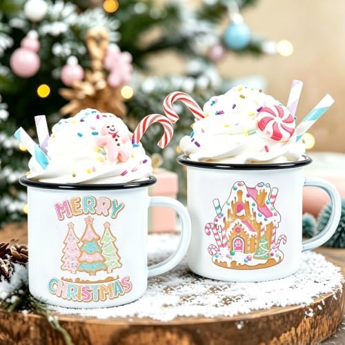 2 PCS Pastel Christmas Tiered Tray Mug Decor Set with Faux Whipped by Ouvibor