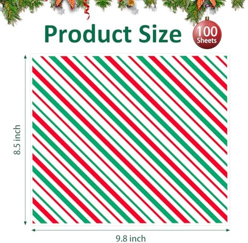 Zezzxu 100 Sheets Red and Green Striped Wax Paper, Parchment Paper for Cookie Box Deli Food Wrapping Grease Resistant Basket Liners (8.5 x 9.8 Inches) - Image 2