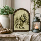 Santa and Dog Winter Forest Arched Table Sign, Rustic Christmas Decor - Image 6