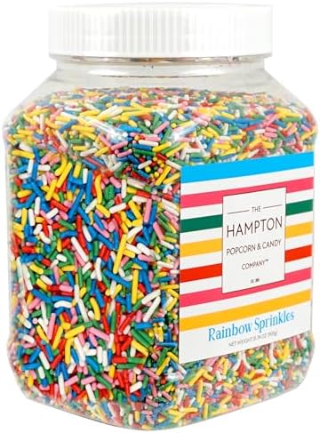 Rainbow Sprinkles Jimmies 1.98 Pounds Container, Sprinkles For Cake Decorating, Cake Sprinkles, Sprinkles For Baking, Ice Cream Toppings & More, The Hampton Candy Company by TheHamptonPopcornCandyCompany