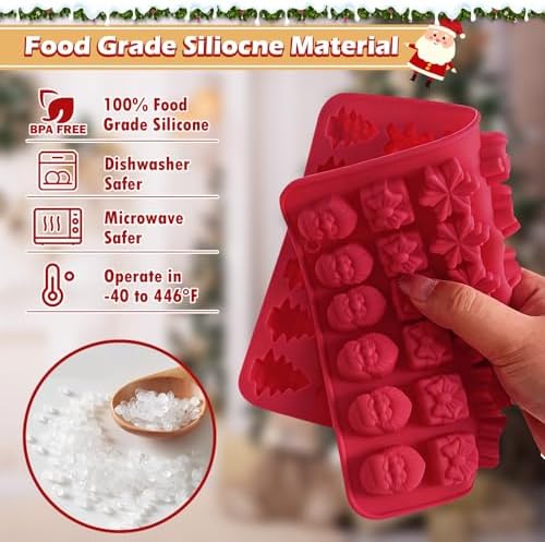 HKNMTT Christmas Silicone Molds for Xmas Candy Chocolate Wax Decor, 84 Cavity 7 Shapes Gummy Mould, Including Santa Gift Box Snowflake Bell Glove Tree Gingerbread Food Grade Holiday Baking DIY Moulds - Image 4