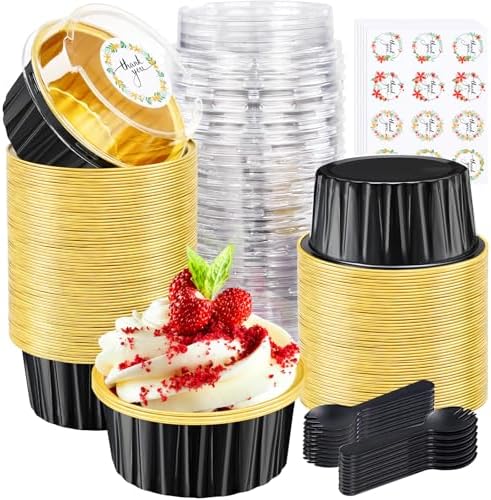 Round Mini Cake Pans with Lids, 5oz Disposable Small Baking Tins, Black by ZOXILEN