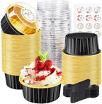Round Mini Cake Pans with Lids, 5oz Disposable Small Baking Tins, Black by ZOXILEN