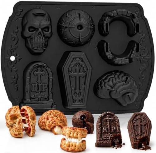 HKNMTT Skull Cake Pizza Pan 6 Spooky Shapes Halloween Silicone Baking Mold by HKNMTT