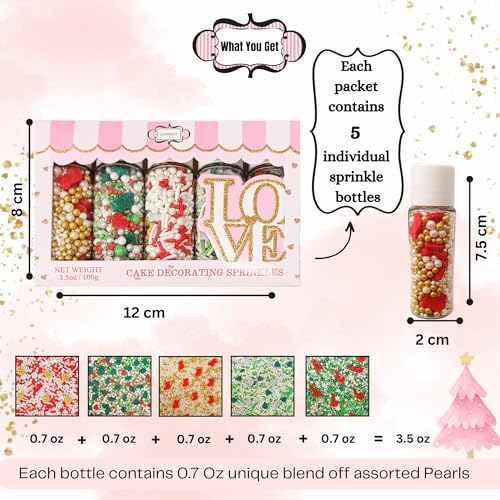 Confect Christmas Sprinkles | Christmas Sprinkles - Green White Silver Red & Gold Pearls Sparkling sugar I Christmas Tree Stocking & Candy Canes for Dessert Decorating- 5 Oz - Image 4