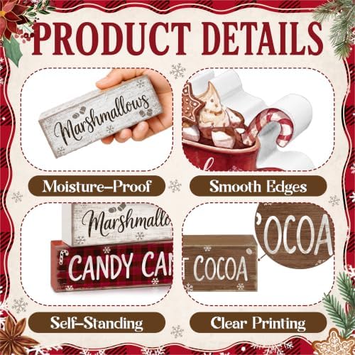 4 Pcs Christmas Table Decorations, Wooden Hot Cocoa Decor Indoor - Image 4