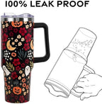Halloween Tumbler with Lid and Straw 40oz,Fall Skulls Ghost Pumpkins Flower Vacuum Insulated Leak Proof Tumbler,Goth Cute Spooky Gift Women Girls,Thanksgiving Accessories Stainless Steel Coffee Cup - Image 5