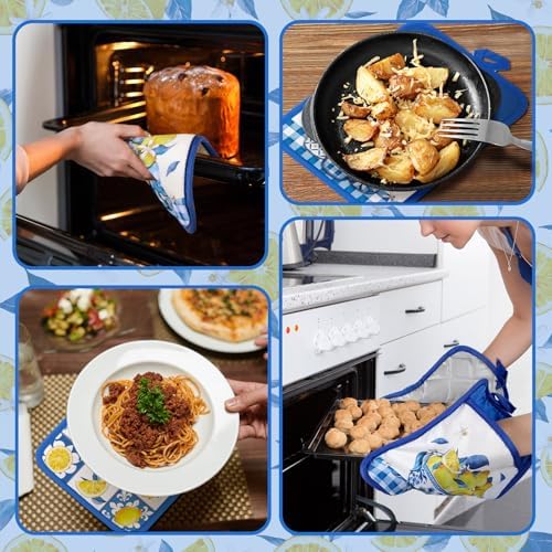 Jingmore 12 Pcs Lemon Pot Holders with Pocket Italian Amalfi Coast Blue and White Potholders Chinoiserie Lemon Hot Pads and Oven Mitts Gloves Housewarming Gifts for Summer Kitchen Baking Cooking - Image 5