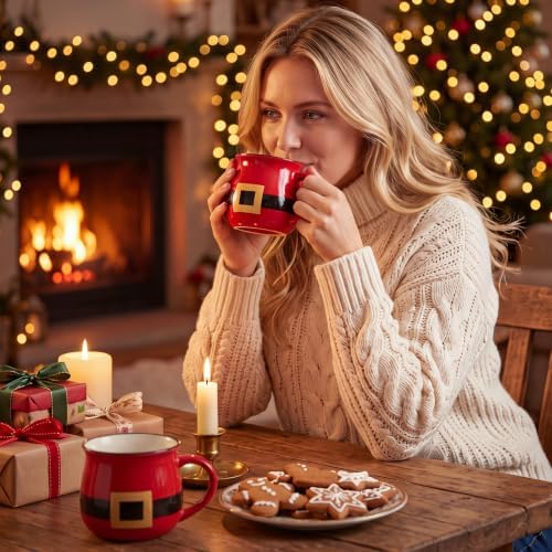 Vesici 6 Pcs Christmas Ceramic Mugs Bulk Red Santa Christmas Coffee Cups - Image 3