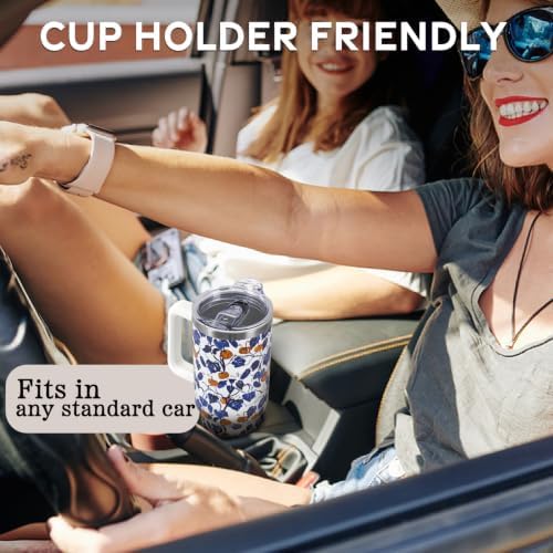 Fall Thanksgiving Tumbler with Lid and Straw 40oz, Cute Blue and White Porcelain Pumpkin Leaves Vacuum Insulated Leak Proof Stainless Steel Coffee Cup, Farmhouse Accessories Gift for Women Girls - Image 7