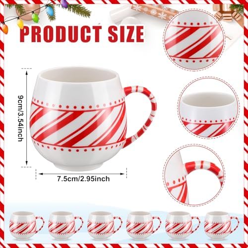 Layhit 6 Pcs Candy Cane Ceramic Mugs Christmas Coffee Mug Set Red White - Image 2