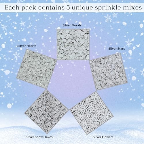 Confect Christmas Sprinkles | Grey Star, Flower & Heart Shaped Edible Sprinkles for Cakes, Cookies & Cupcakes | Holiday Baking Decorations- 5 Oz - Image 4