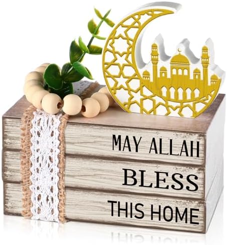 Eid Mubarak Decorations for Home Ramadan Decorations Wood Ramadan Mubarak Table Sign Golden Moon Eid Tiered Tray Sign for Islamic Muslim Table Indoor Shelf Office Gifts by Anglechic