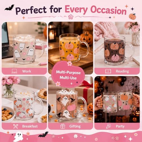 Bokon 4 Pcs Halloween Glass Coffee Mugs with Handle, 12 oz - Image 6
