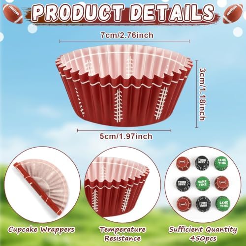SANNIX 450pcs Football Cupcake Liners Baking Cups Rugby Cupcake Wrappers - Image 2