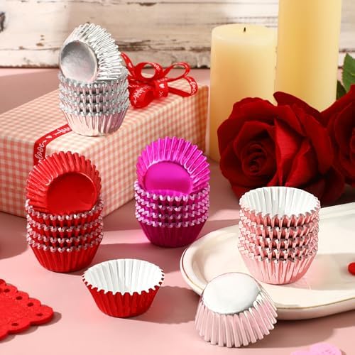 400Pcs Valentine's Day Mini Foil Cupcake Liners Red Pink Silver - Image 7
