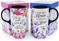 Topadorn 17oz Ceramic Travel Mugs Set of 2 with Lids, Floral Designs by Topadorn