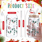 Vesici 6 Set Christmas Glasses Cups 16 oz Xmas Drink Cup with Lid Straw and Stopper Can Shaped Beer Tumbler Christmas Appreciation Gifts with Cards and Bow for Women Birthday Party Favor - Image 2