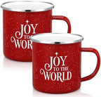 Willinglong 2 Pcs Joy to The World Christmas Mugs Gift 12 oz Enamel Cup by Willinglong
