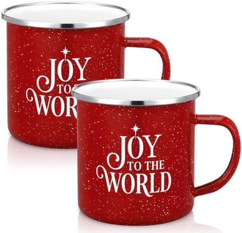 Willinglong 2 Pcs Joy to The World Christmas Mugs Gift 12 oz Enamel Cup by Willinglong