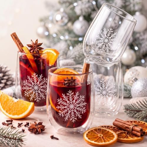 4 Pcs Mulled Wine Glass Christmas Snowflake 12oz Hot Toddy Mugs Xmas Gift - Image 2