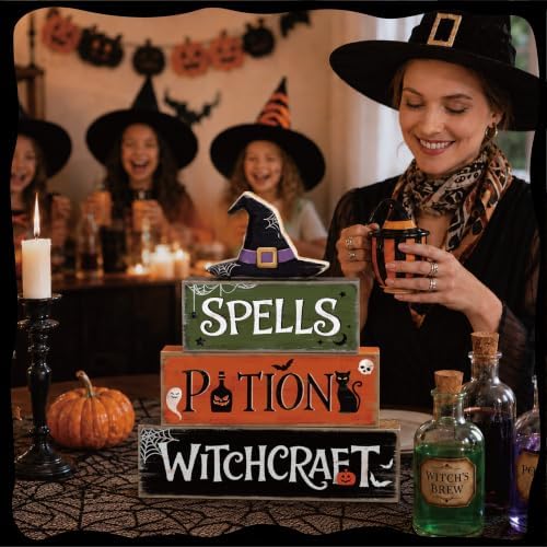 4 Pcs Hocus Pocus Decor, Vintage Halloween Decorations Indoor Table Sign - Image 6