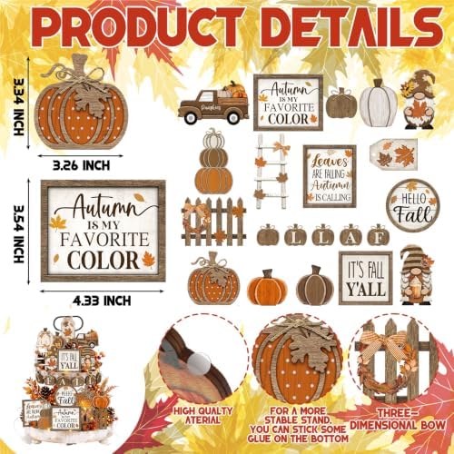 Shellwei 20 Pcs Thanksgiving Tiered Tray Decor Set, Fall Wooden Table Sign - Image 4