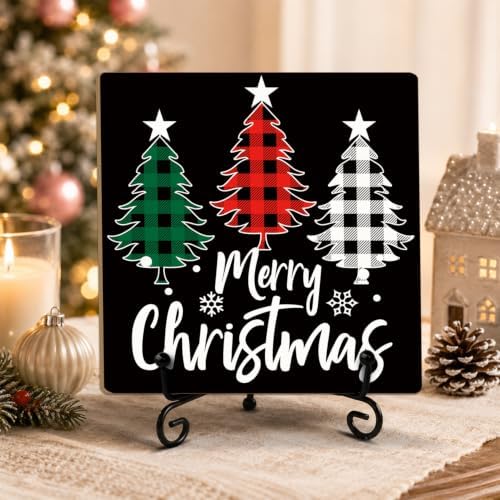 Romantic Merry Christmas Decor Wood Plaque with Support Stand - Image 5