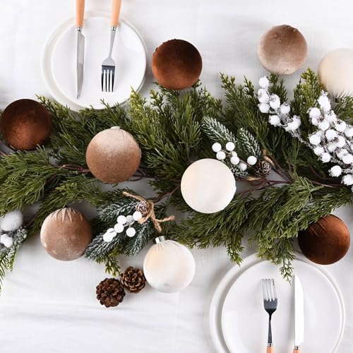 Brown Velvet Christmas Tree Ornaments - 15pcs Shatterproof Christmas Balls for Xmas Trees Decorations - Multicolor Brown Neutral Beige, 80mm 3.15inch - Image 4