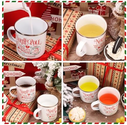 Christmas Enamel Mug Set of 4, 12 oz North Pole Hot Chocolate Mug Christmas Coffee Mugs Funny Novelty Holiday Mugs Stocking Stuffer Gift for Kids Women Friends Coworkers Family - Image 4