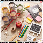 6 Set Composition Book Mug with Heart Handle, Ceramic Cup - Image 3