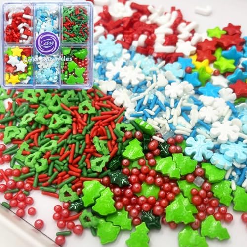 Tree Star Snowflakes Sprinkles Candy Sugar Sprinkle Red and Green Sprinkles Cake Decorations Cupcake Toppers Cookie Decorating Ice Cream Celebrations 3.2oz by Weraru