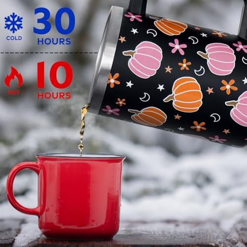 Halloween Tumbler with Lid and Straw 40oz,Pink Pumpkin Star Moon Vacuum Insulated Leak Proof Fall Tumbler,Goth Cute Spooky Gift Women Girls,Halloween Accessories Stainless Steel Coffee Cup - Image 6