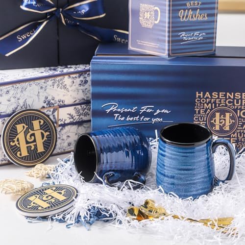 HASENSE Ceramic Coffee Mugs Gift Set for Men, Women, Blue Reactive Glazes - Image 5