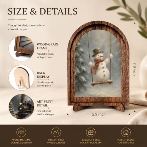 Snowman Christmas Arched Table Sign, Rustic Winter Farmhouse Decor - Image 2