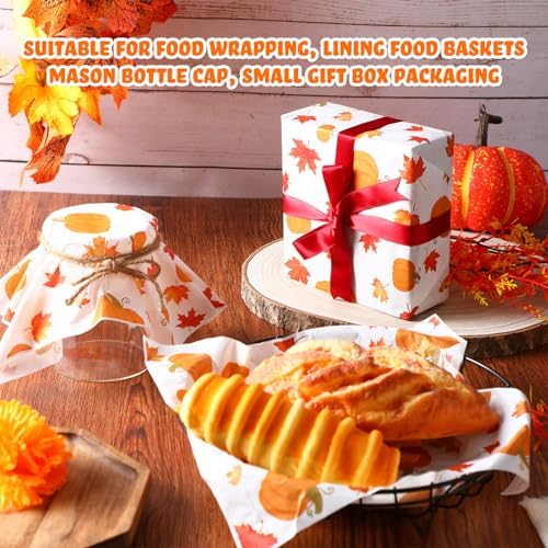Marspark 100 Sheet Thanksgiving Pumpkin Wax Paper for Food 11.4 x 11 Inch - Image 2