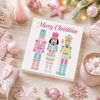 Pink Christmas Decor, Nutcracker Christmas Decorations Indoor, Merry Sign Gift for Women Friends, Rustic Farmhouse Wooden Box Sign for Home Shelf Office Bedroom Living Room Desk Decor 5x5 Inches - Image 4