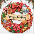 Christmas Decorations Gingerbread Snowman Merry Christmas Wreath Wood Sign by GUDIO