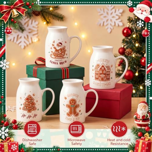 Hushee Christmas Mugs Set of 4 with Gift Box, 13.5 oz, Gingerbread Man - Image 2
