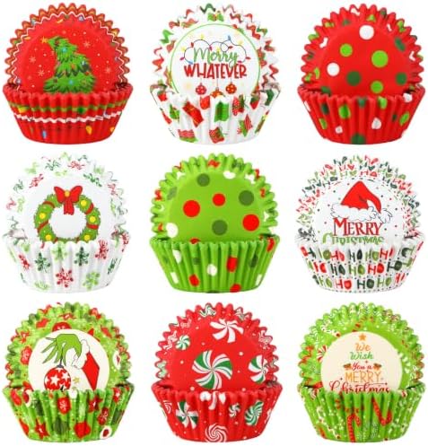 SANNIX 450pcs Christmas Cupcake Liners, Xmas Candy Baking Cups Cupcake Wrappers Paper Wraps Muffin Liners for Christmas Holiday Birthday Party Candy Cake Decorations Supplies(9 Designs) by SANNIX