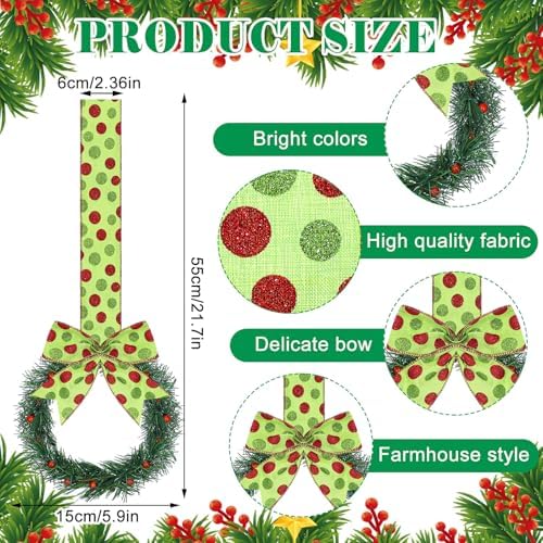 Retrowavy 12 Pcs Small Christmas Kitchen Cabinet Wreaths with Ribbon - Image 2