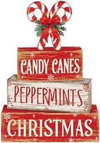 Moucuny 4 Pcs Christmas Candy Cane Table Decor Xmas Wooden Block Signs by Moucuny