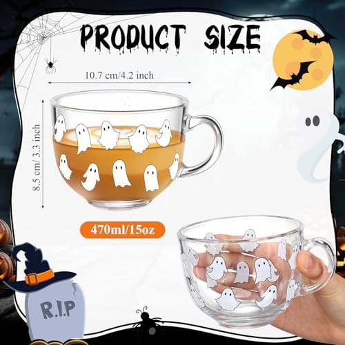 Sliner 6 Pcs Halloween Glass Coffee Mugs, 16 oz Ghost Irish Cups - Image 3