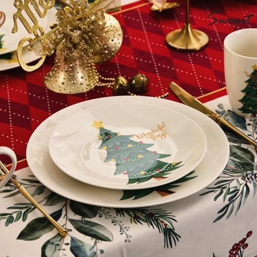 Christmas Plates Set of 6, 8 Inch Bone China Holiday Tree Dessert Appetizer Plates, Microwave & Dishwasher Safe Xmas Dinnerware Sets, Christmas Gift for Family(6pcs, 8 inch) - Image 4