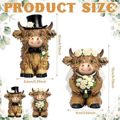 2 Pack Resin Highland Cow Figurine Decor, Wedding Theme Gifts - Image 3