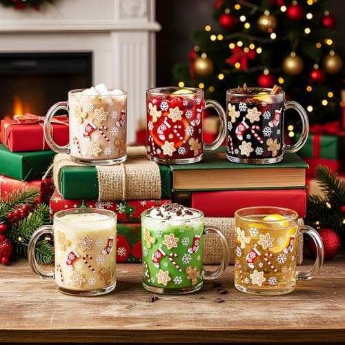 Maxcheck 6 Pack 12 oz Christmas Gingerbread Coffee Mugs Glass Cups Bulk - Image 2