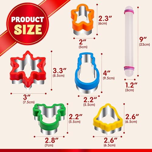 JOYIN 13PCS Christmas Cookie Cutters Set in Stainless Steel with a Rolling Pin for Xmas Holiday Party Baking Supplies, Gingerbread Men, Socks, Christmas Tree, Snowflake, Candy Cane for Baking - Image 6