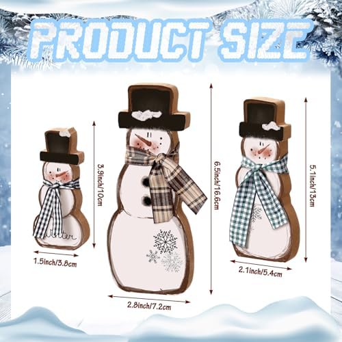 Suzile 3 Pcs Christmas Snowman Decoration Rustic Wooden Winter Indoor Decor - Image 3